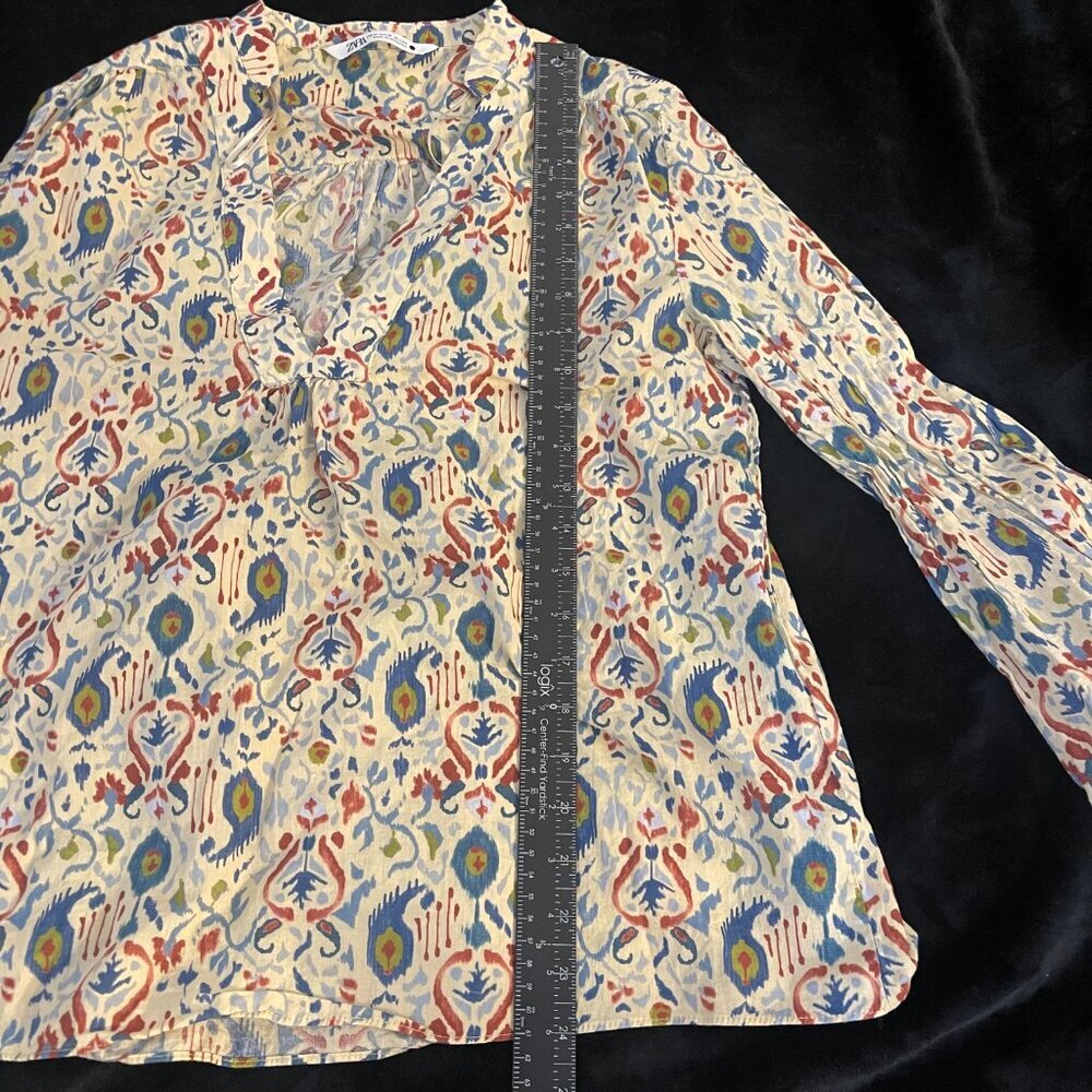 Zara “The Martina Blouse” Boho Ikat Print Top – Size M – Excellent - Picture 6 of 9